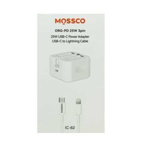 آداپتور شارژر 25 وات با کابل تایپ سی به لایتنینگ MOSSCO IC-62