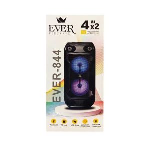 اسپیکر بلوتوثی EVER-844 در جعبه محصول با دو بلندگو و نورپردازی