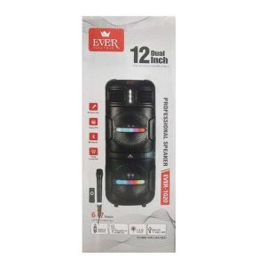 اسپیکر بلوتوثی EVER-1020 دو ووفر ۱۲ اینچی با نورپردازی LED و میکروفون بی‌سیم
