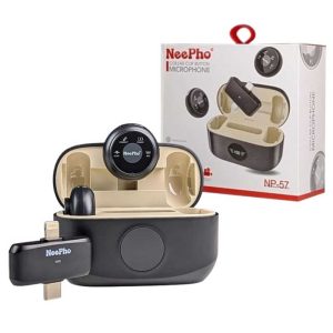 میکروفن یقه ای دو کاربره NeePho NP-57 به همراه کیس شارژ با نمایشگر LED و دانگل دوکاره تایپ سی و لایتنینگ