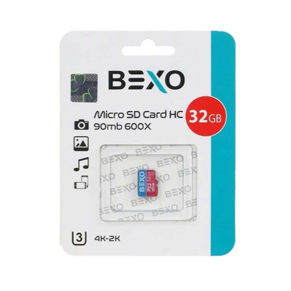 prd-129 بستهبندی سفید رنگ کارت حافظه میکرو BEXO 32 گیگابایت مدل Man 600X U3 با نشان سرعت ۹۰ مگابایت بر ثانیه و پشتیبانی از 4K