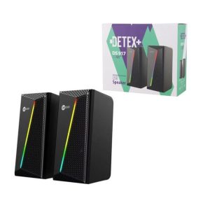 اسپیکر دسکتاپ دتکس پلاس مدل DS917 با نورپردازی RGB مورب و جعبه بسته‌بندی