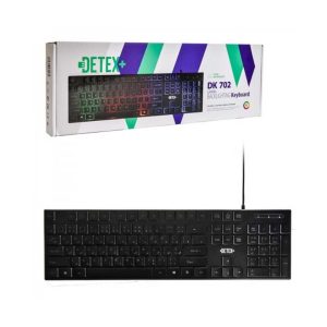 کیبورد گیمینگ دیتکس پلاس مدل DK702 سیمی با نورپردازی RGB و حروف فارسی روی کلیدها به همراه جعبه محصول