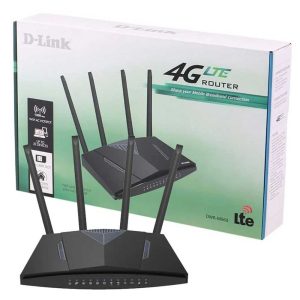 مودم روتر D-Link DWR-M960 A2 با ۴ آنتن، جعبه محصول و لوگوی 4G LTE، مناسب برای اینترنت سیم‌کارتی پرسرعت