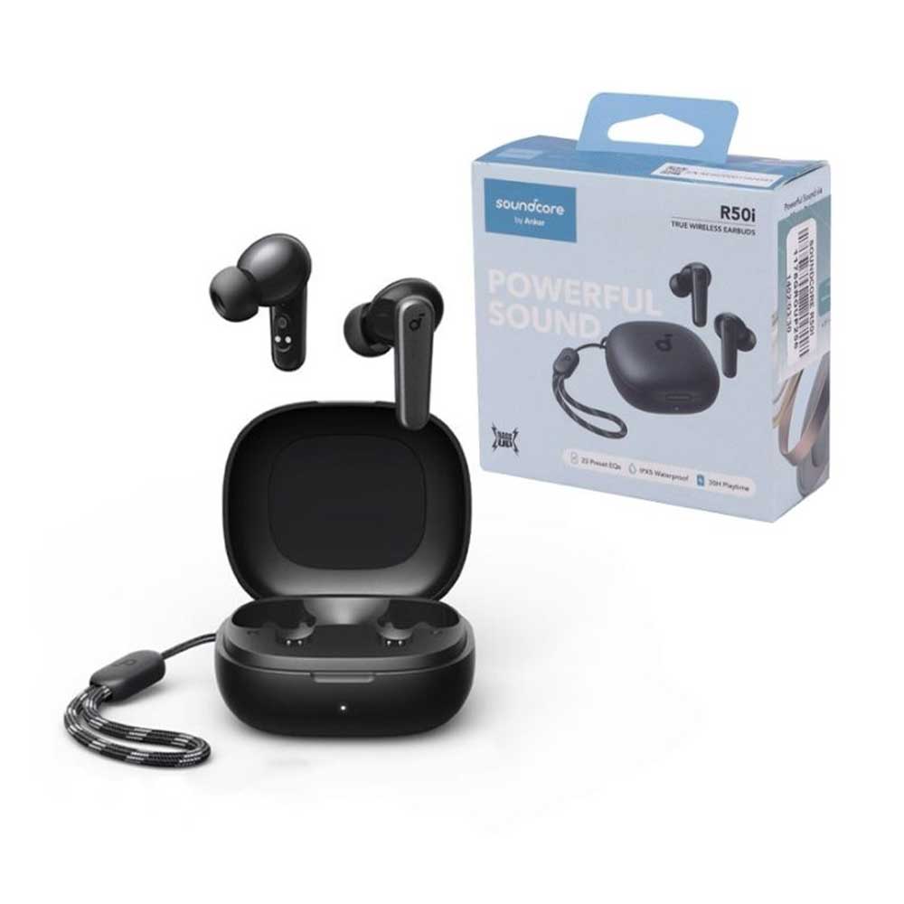 هندزفری Soundcore R50i High Copy مشکی به همراه کیس شارژ بنددار و جعبه بسته بندی