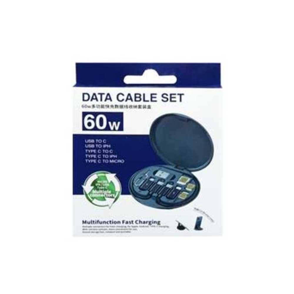 کیت کابل چندکاره 60W مدل Data Cable Set با مبدل‌های آیفون و اندروید و پایه هولدر
